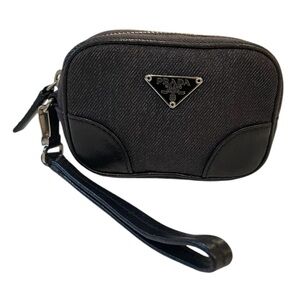 PRADA Denim & Leather Coin Purse With Wrist Stap ~ Black ~ VINTAGE ~ RARE!